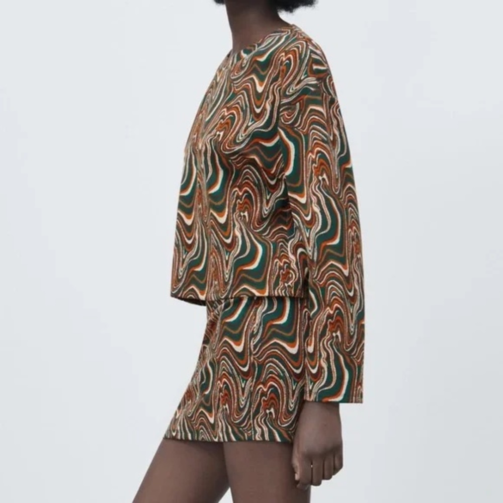 NWT ZARA Geometric Print Jacquard Sweatshirt& Knit Skirt Set of 2 Sz M Fall Chic